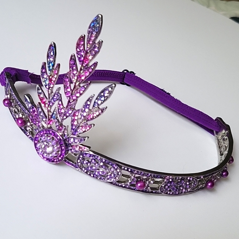Womens 1920s Headband Flapper Rhinestones Purple Cosplay Vintage Style tiara